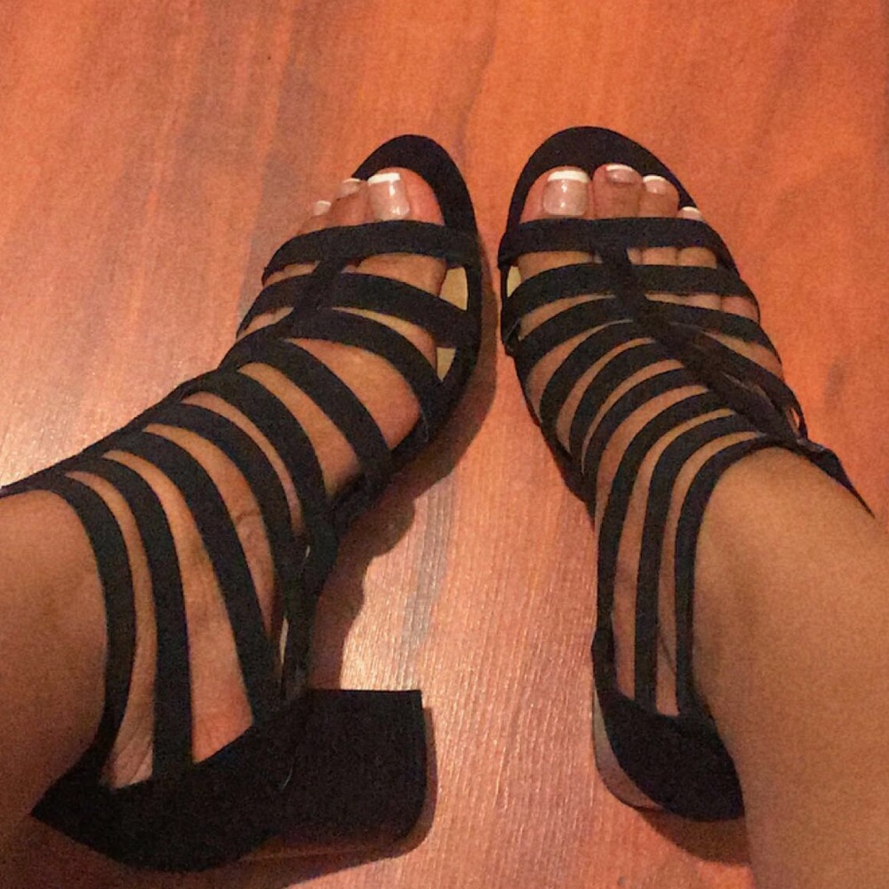 Black low strap heels